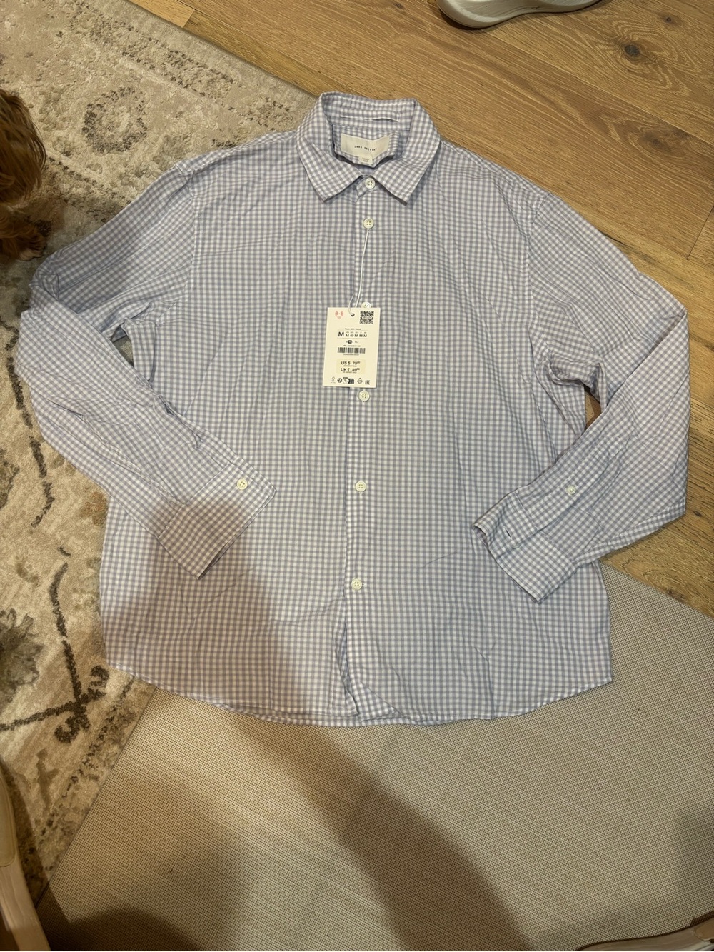 NWT Men's Light Purple Gingham Button-Down Shirt - Classic Fit Zara Origins
